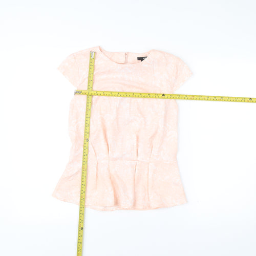 H&M Womens Pink Floral Blouse Size 8 Short Sleeve Tunic Top