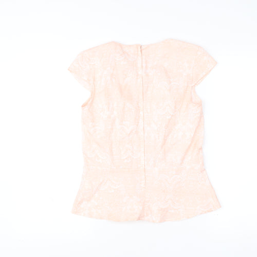 H&M Womens Pink Floral Blouse Size 8 Short Sleeve Tunic Top