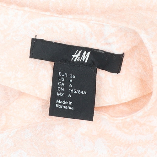 H&M Womens Pink Floral Blouse Size 8 Short Sleeve Tunic Top