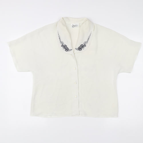 Jamie Oliver Womens Ivory Embroidered Collar Button-Up Blouse Size 14