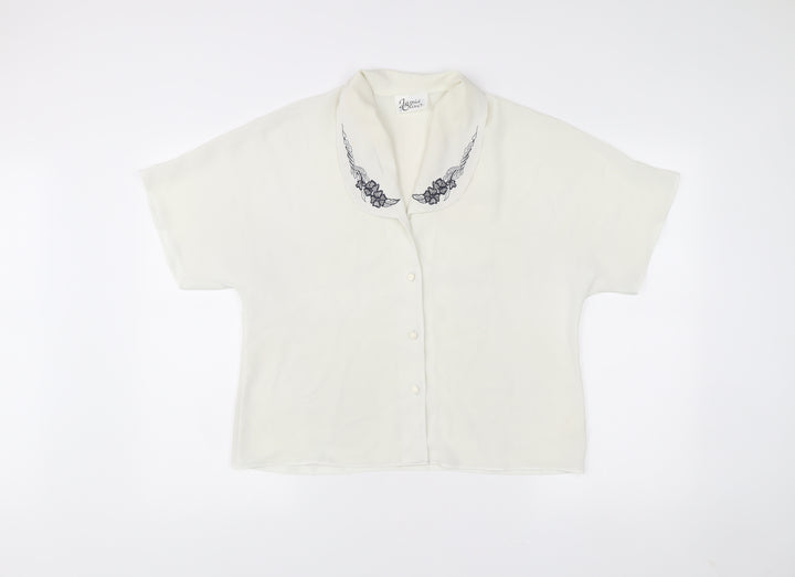 Jamie Oliver Womens Ivory Embroidered Collar Button-Up Blouse Size 14