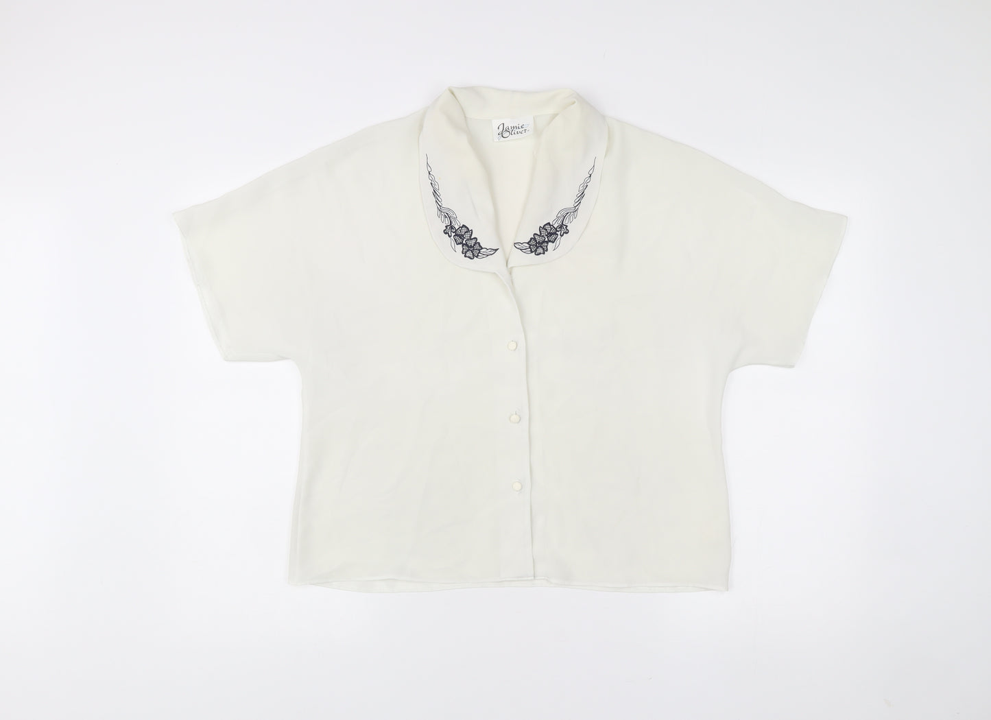 Jamie Oliver Womens Ivory Embroidered Collar Button-Up Blouse Size 14