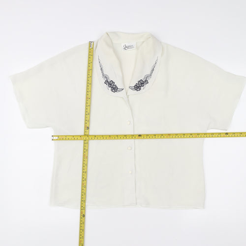 Jamie Oliver Womens Ivory Embroidered Collar Button-Up Blouse Size 14