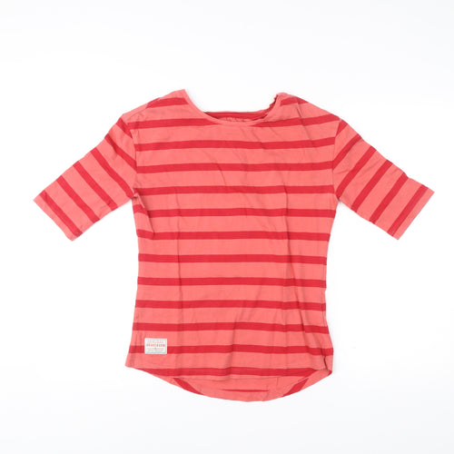 Brakeburn Women’s Red Striped Cotton 3/4 Sleeve Boat Neck T-Shirt Size 10