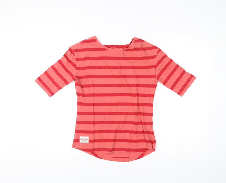 Brakeburn Women’s Red Striped Cotton 3/4 Sleeve Boat Neck T-Shirt Size 10