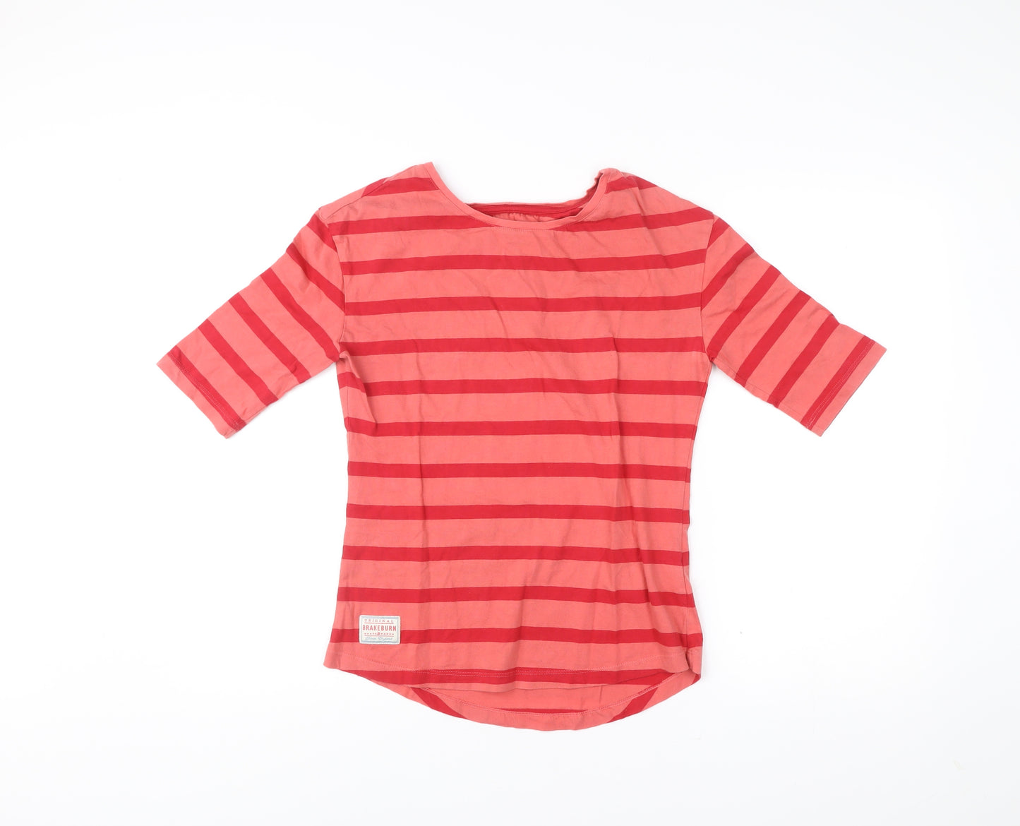 Brakeburn Women’s Red Striped Cotton 3/4 Sleeve Boat Neck T-Shirt Size 10
