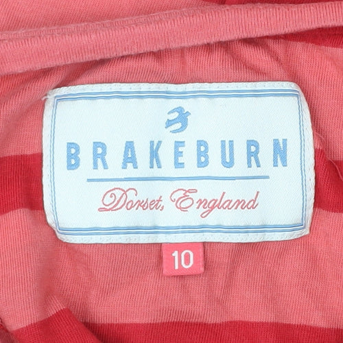 Brakeburn Women’s Red Striped Cotton 3/4 Sleeve Boat Neck T-Shirt Size 10