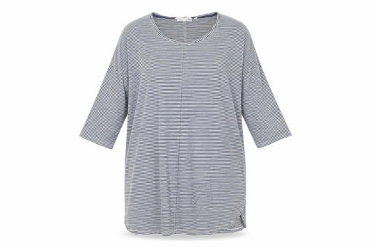 Front view of Seasalt Cornwall Women’s Blue Striped Cotton T-Shirt Dress, size UK 10