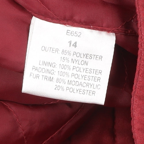 Damart Womens Red Coat Size 14 Mid-Length Lined Overcoat