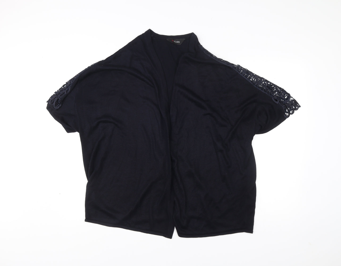 Yours Women Black Plus Size 18-20 Crochet Accent Open Short Sleeve Cardigan