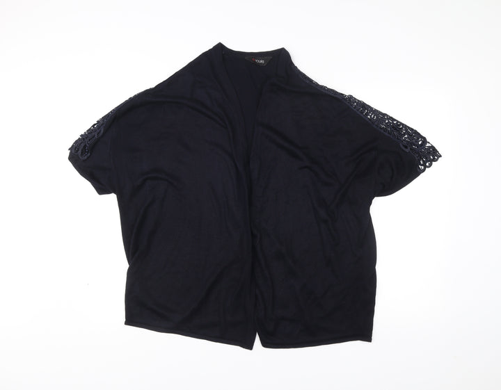 Yours Women Black Plus Size 18-20 Crochet Accent Open Short Sleeve Cardigan