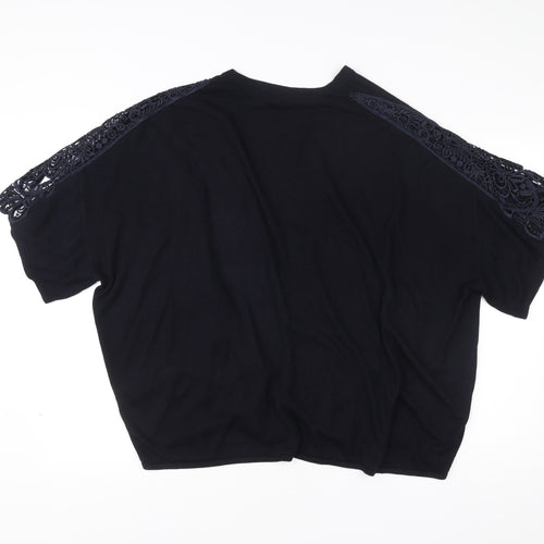 Yours Women Black Plus Size 18-20 Crochet Accent Open Short Sleeve Cardigan