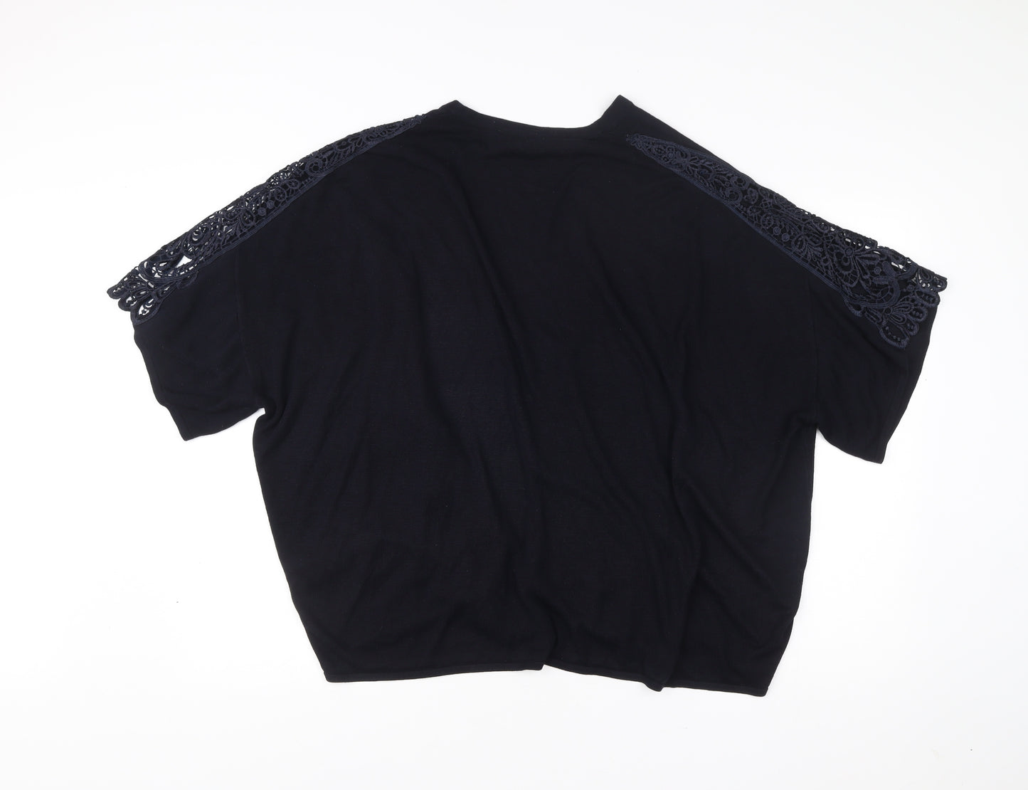 Yours Women Black Plus Size 18-20 Crochet Accent Open Short Sleeve Cardigan