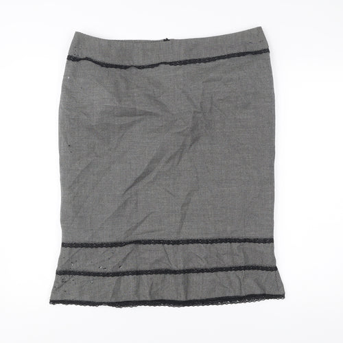 Essential Style Womens Grey Lace Trim Pencil Skirt UK16 Workwear