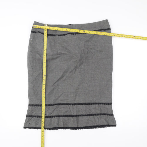 Essential Style Womens Grey Lace Trim Pencil Skirt UK16 Workwear