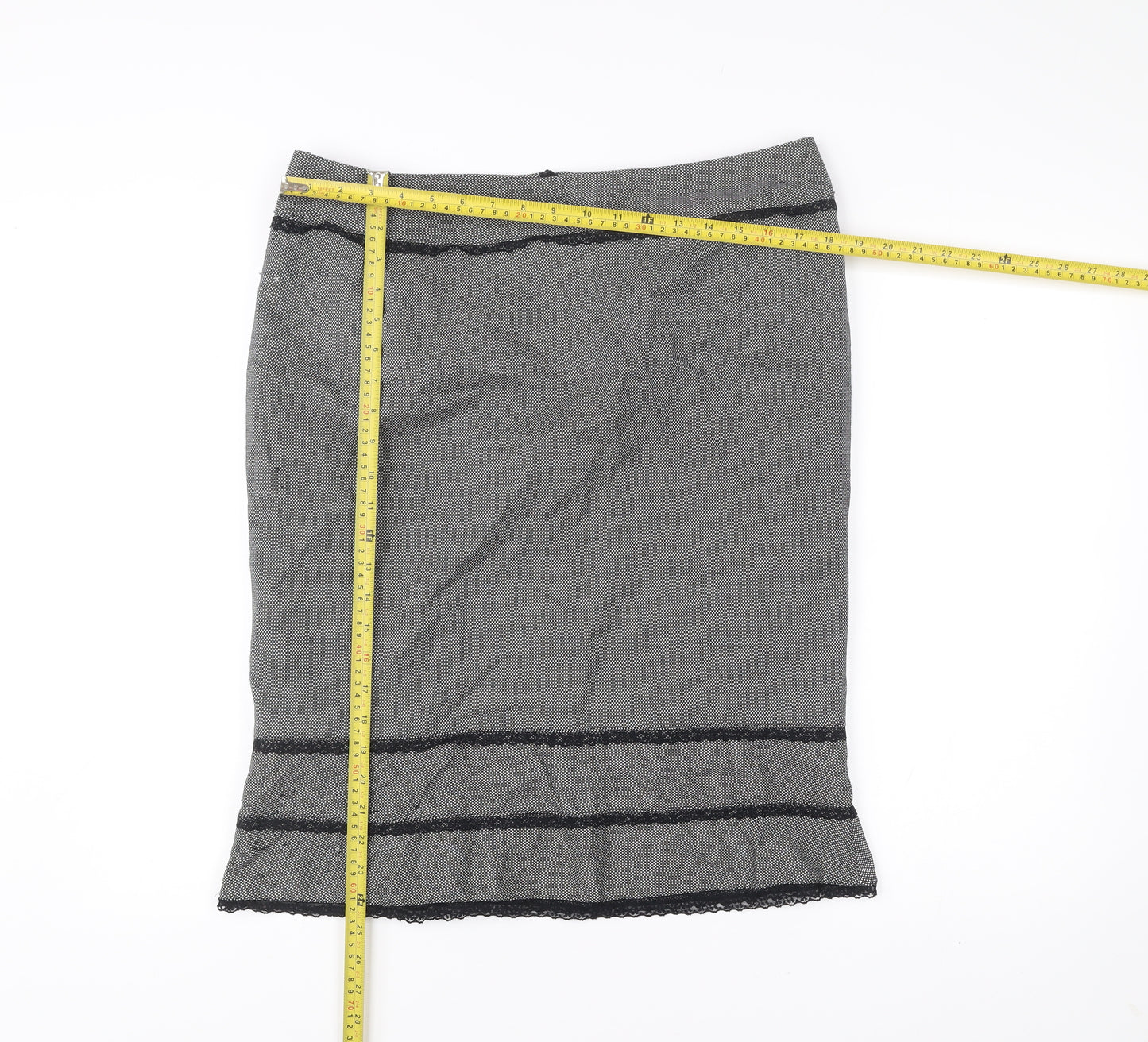 Essential Style Womens Grey Lace Trim Pencil Skirt UK16 Workwear
