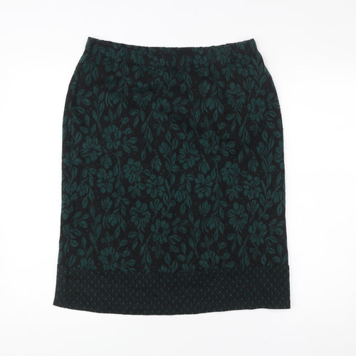 Nina Leonard Women’s Green Floral Pencil Skirt L Knit Stretch