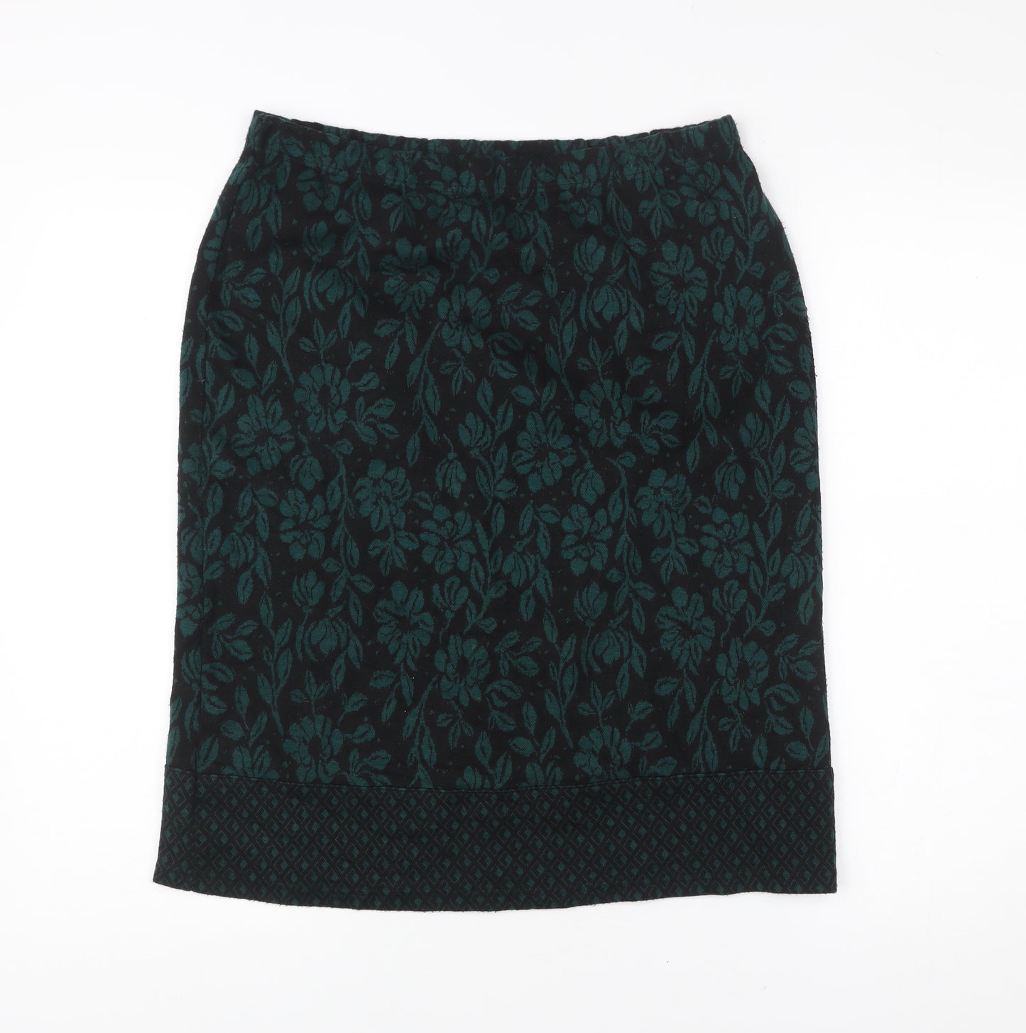 Nina Leonard Women’s Green Floral Pencil Skirt L Knit Stretch