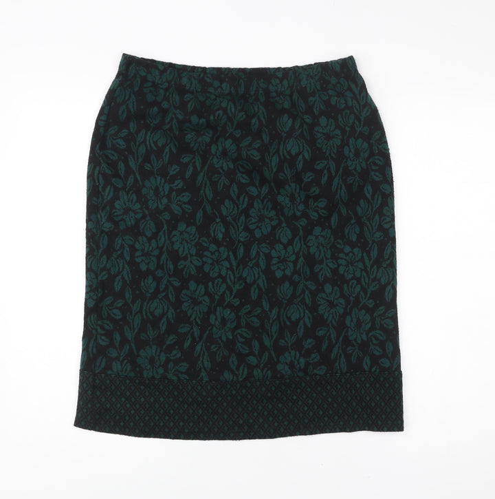 Nina Leonard Women’s Green Floral Pencil Skirt L Knit Stretch