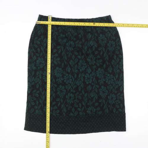 Nina Leonard Women’s Green Floral Pencil Skirt L Knit Stretch