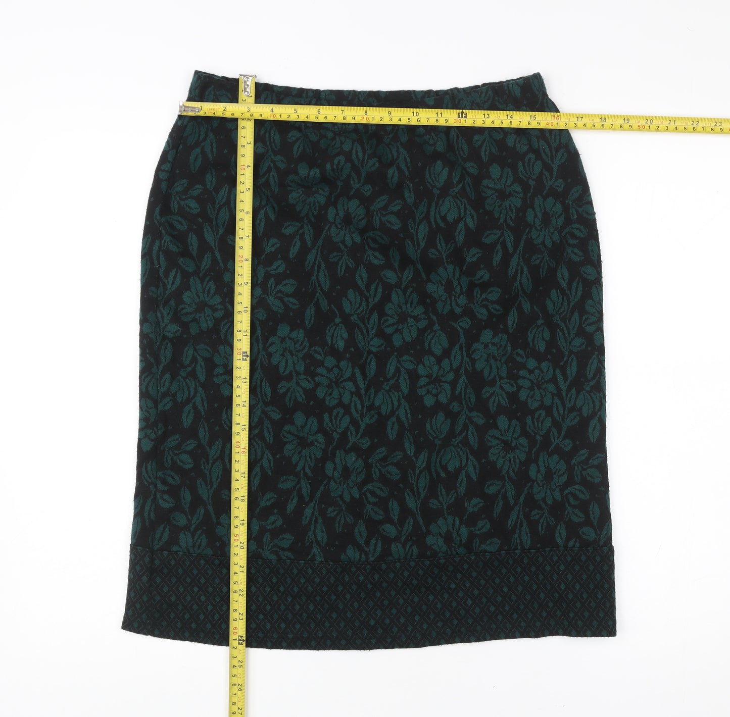 Nina Leonard Women’s Green Floral Pencil Skirt L Knit Stretch