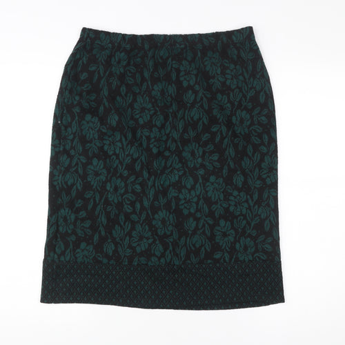Nina Leonard Women’s Green Floral Pencil Skirt L Knit Stretch