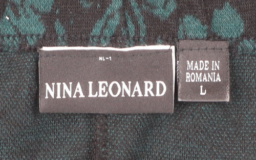 Nina Leonard Women’s Green Floral Pencil Skirt L Knit Stretch