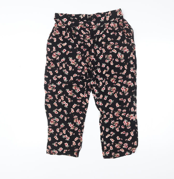 Select Women’s Black Floral Viscose Trousers Size 12 Regular