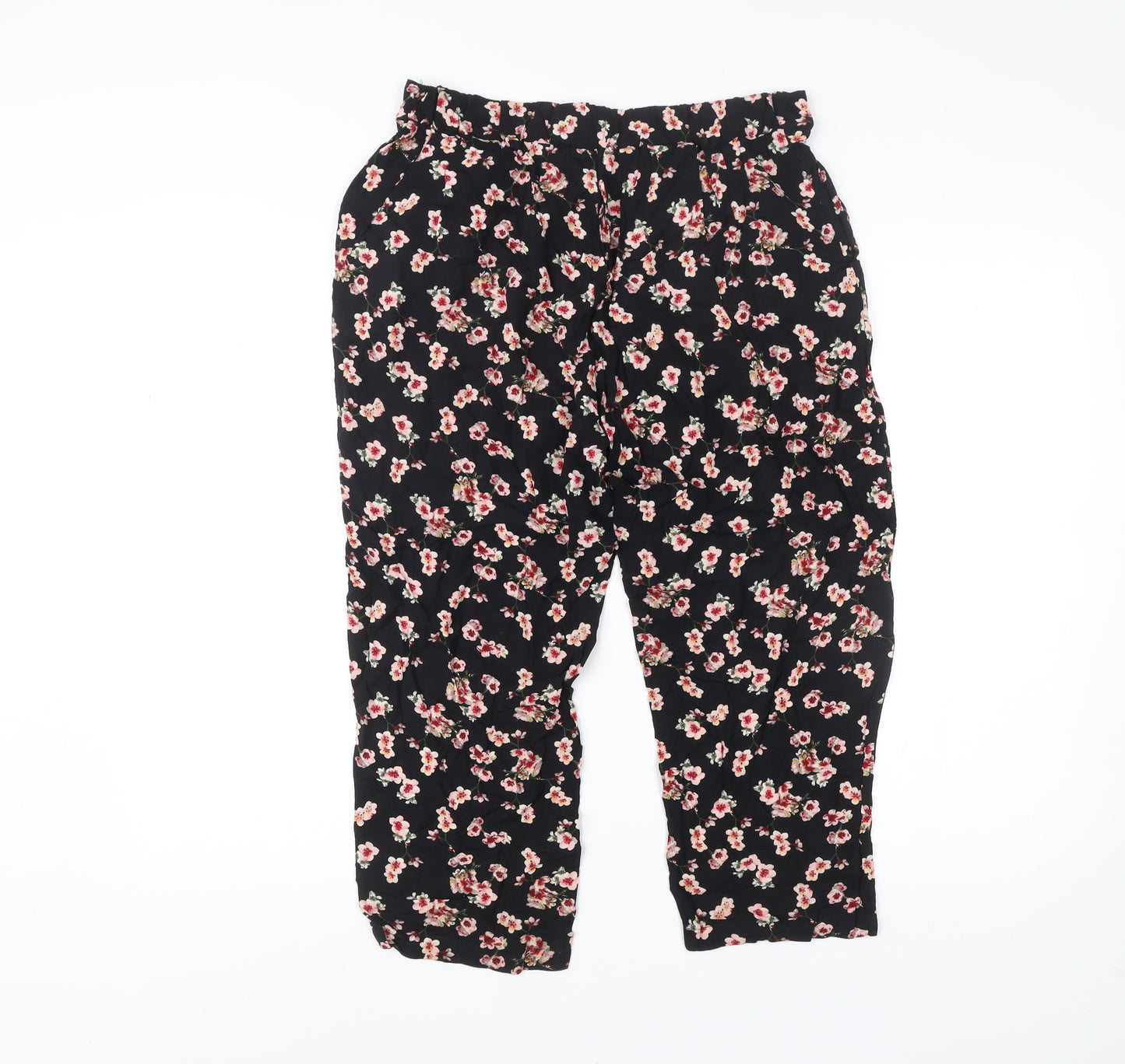Select Women’s Black Floral Viscose Trousers Size 12 Regular