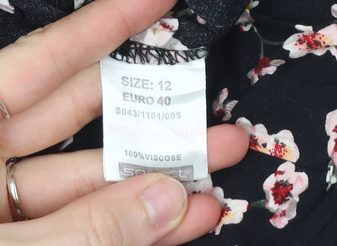 Select Women’s Black Floral Viscose Trousers Size 12 Regular