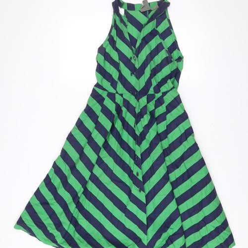 Girls from Savoy Women’s Green Blue Stripe A-Line Halter Dress M