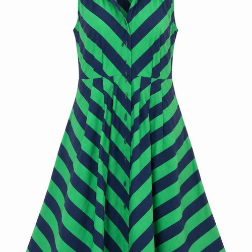 Girls from Savoy Women’s Green Blue Stripe A-Line Halter Dress M