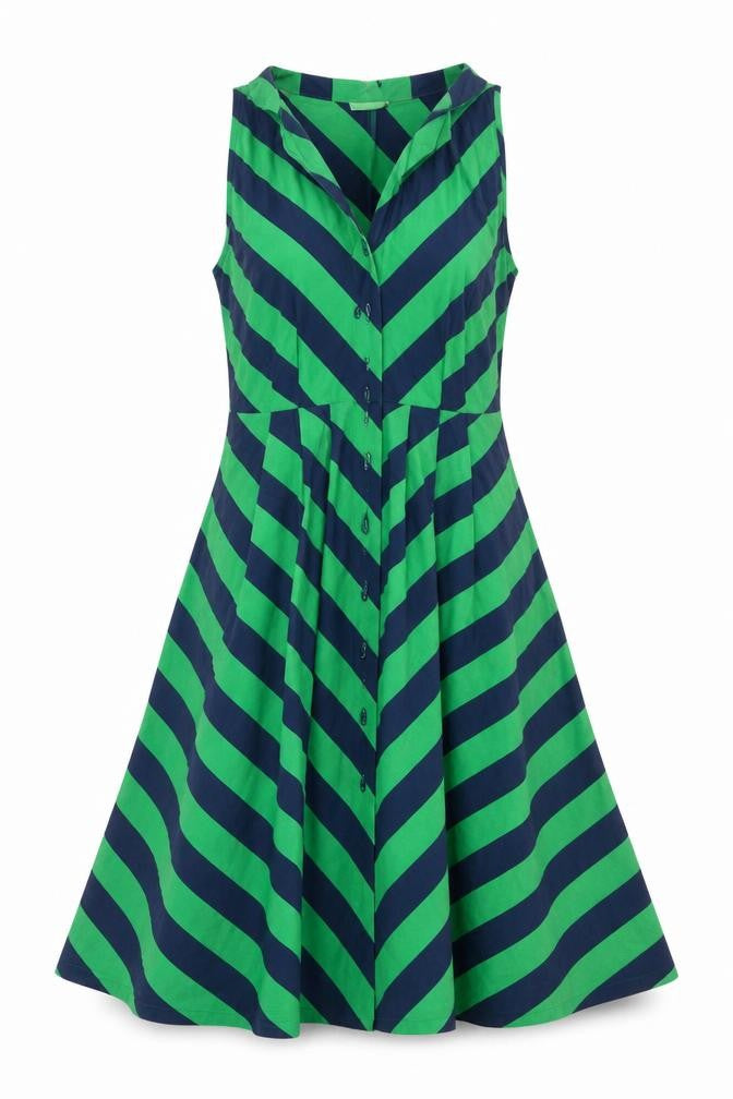 Girls from Savoy Women’s Green Blue Stripe A-Line Halter Dress M