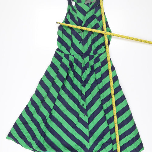 Girls from Savoy Women’s Green Blue Stripe A-Line Halter Dress M