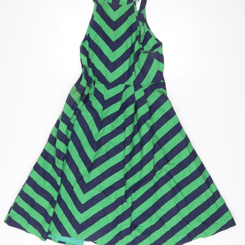 Girls from Savoy Women’s Green Blue Stripe A-Line Halter Dress M