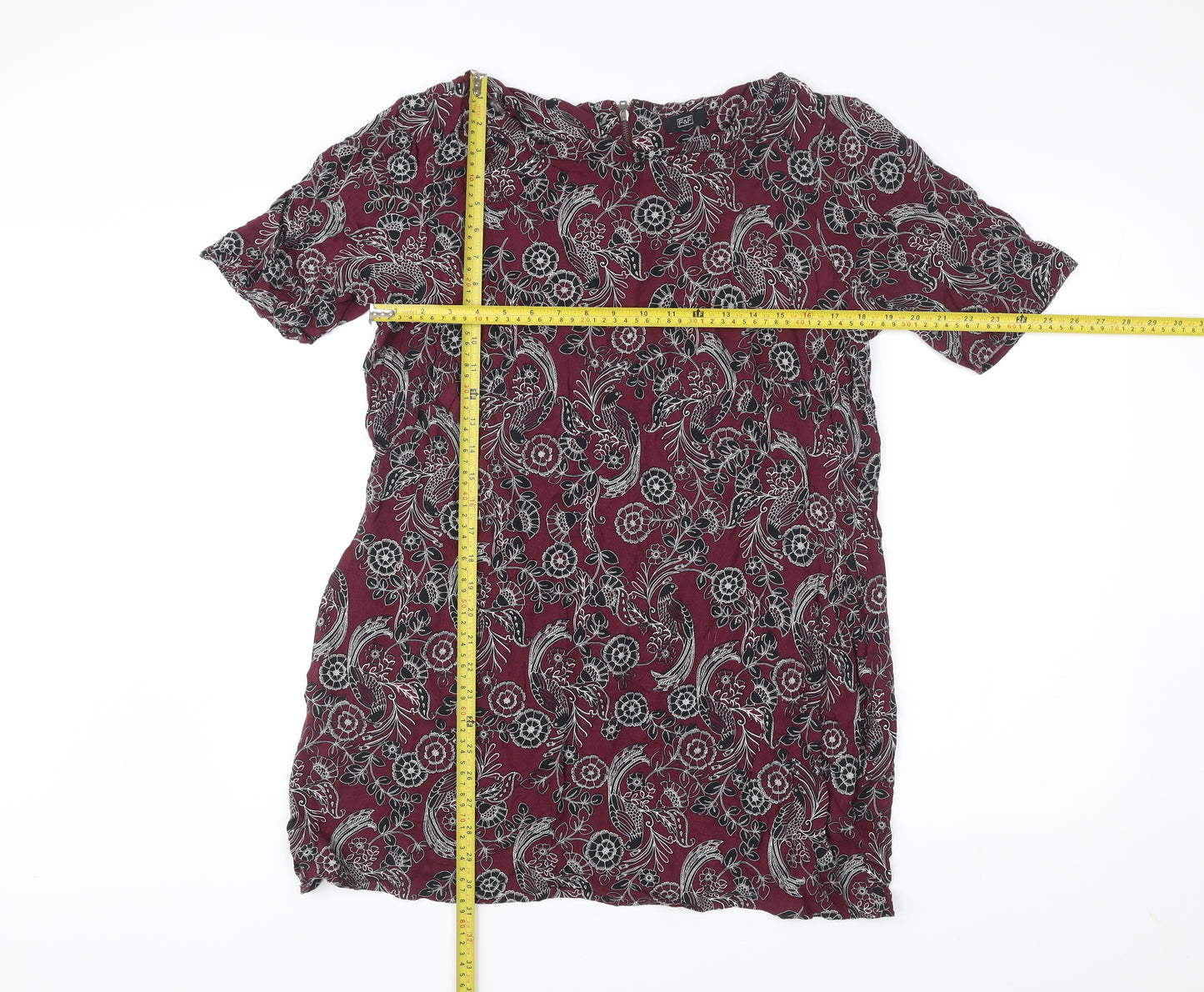F&F Women’s Red Paisley Shift Dress Size 18 Short Sleeve Scoop Neck
