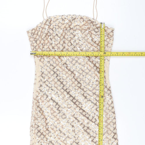 PrettyLittleThing Women Beige Sequin Short Bodycon Dress Size 8