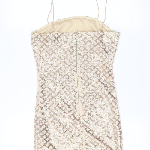 PrettyLittleThing Women Beige Sequin Short Bodycon Dress Size 8