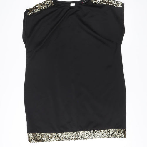 Yours Women Black Sequin Trim Plus Size 18 Shift Dress