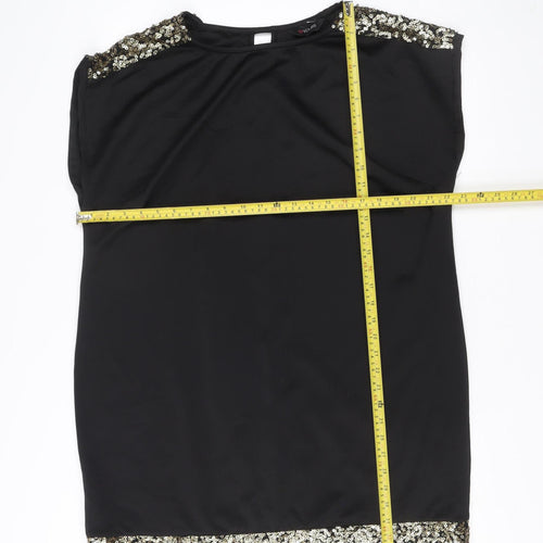 Yours Women Black Sequin Trim Plus Size 18 Shift Dress