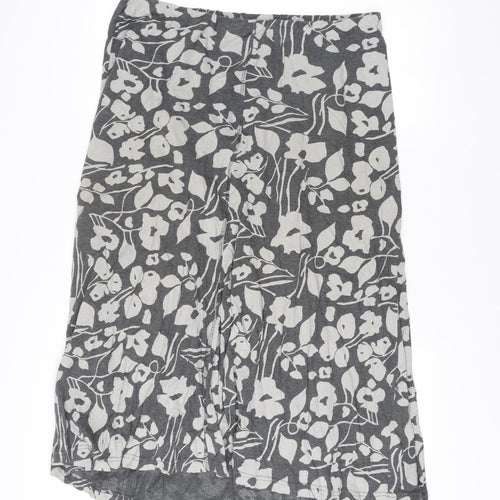 Adini Women’s Grey Floral Cotton A-Line Skirt Size L Knee Length