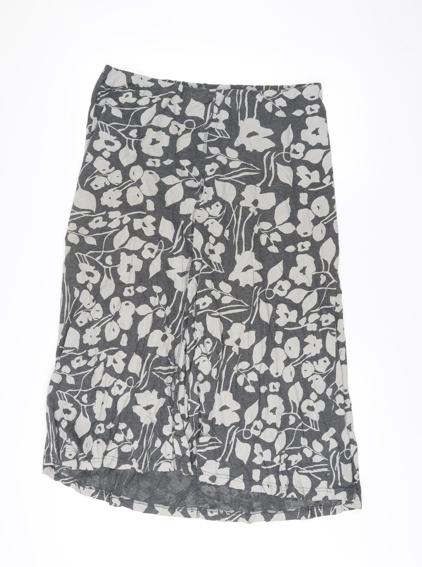 Adini Women’s Grey Floral Cotton A-Line Skirt Size L Knee Length