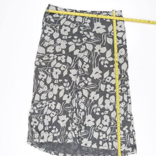 Adini Women’s Grey Floral Cotton A-Line Skirt Size L Knee Length