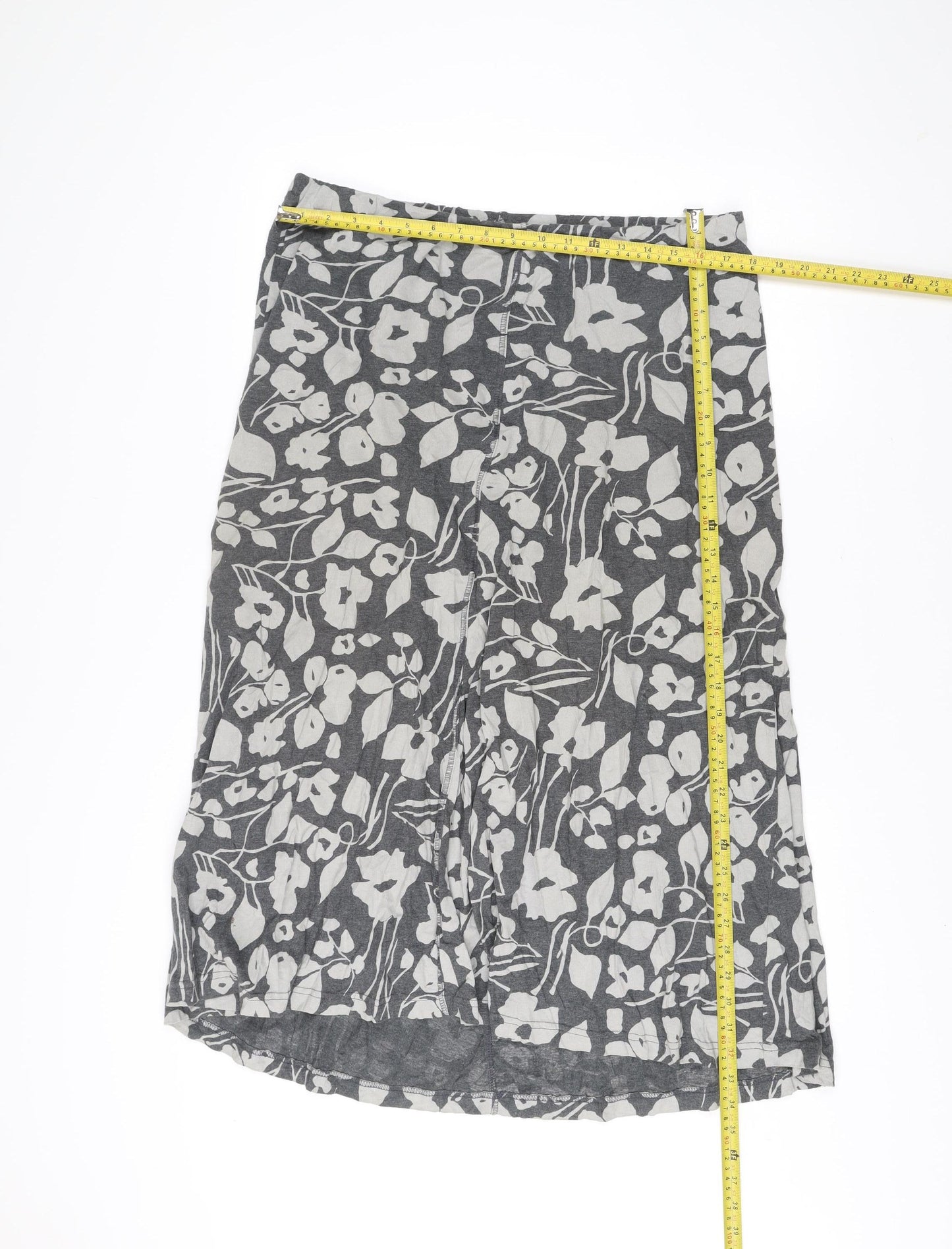 Adini Women’s Grey Floral Cotton A-Line Skirt Size L Knee Length