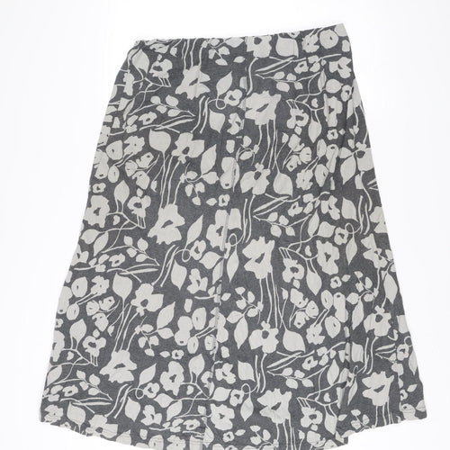 Adini Women’s Grey Floral Cotton A-Line Skirt Size L Knee Length