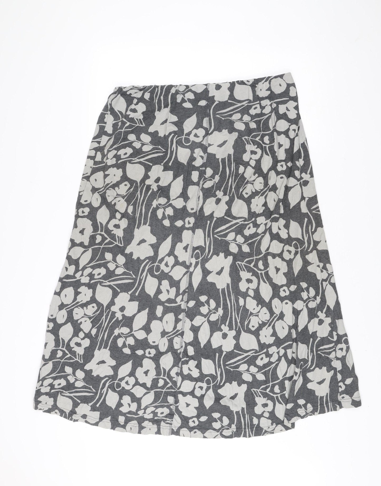 Adini Women’s Grey Floral Cotton A-Line Skirt Size L Knee Length