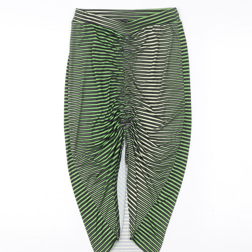Boohoo Women’s Green Black Striped Tulip Midi Skirt Size 8