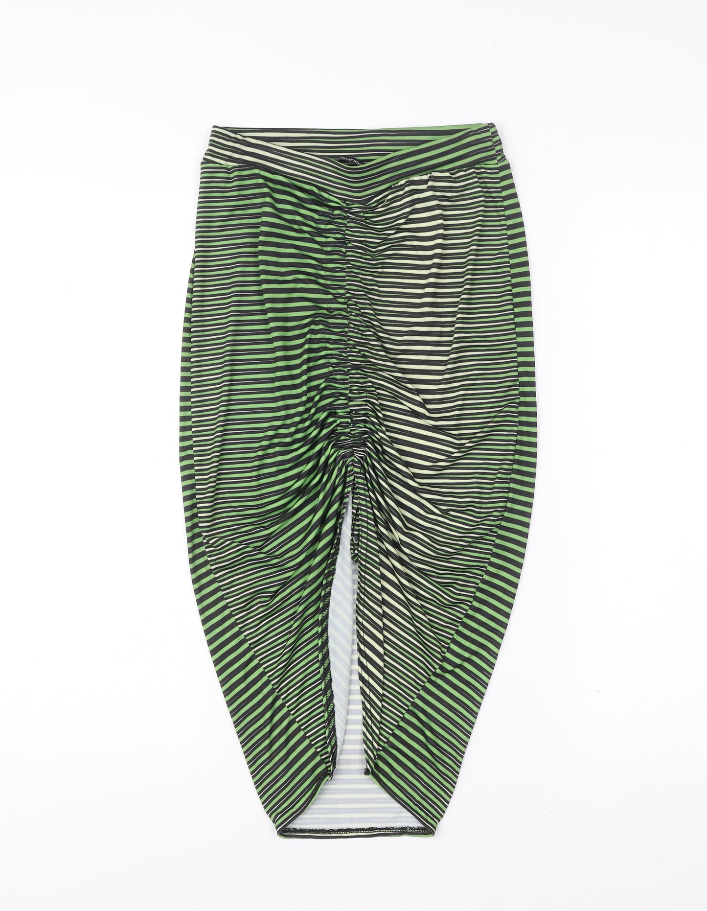 Boohoo Women’s Green Black Striped Tulip Midi Skirt Size 8