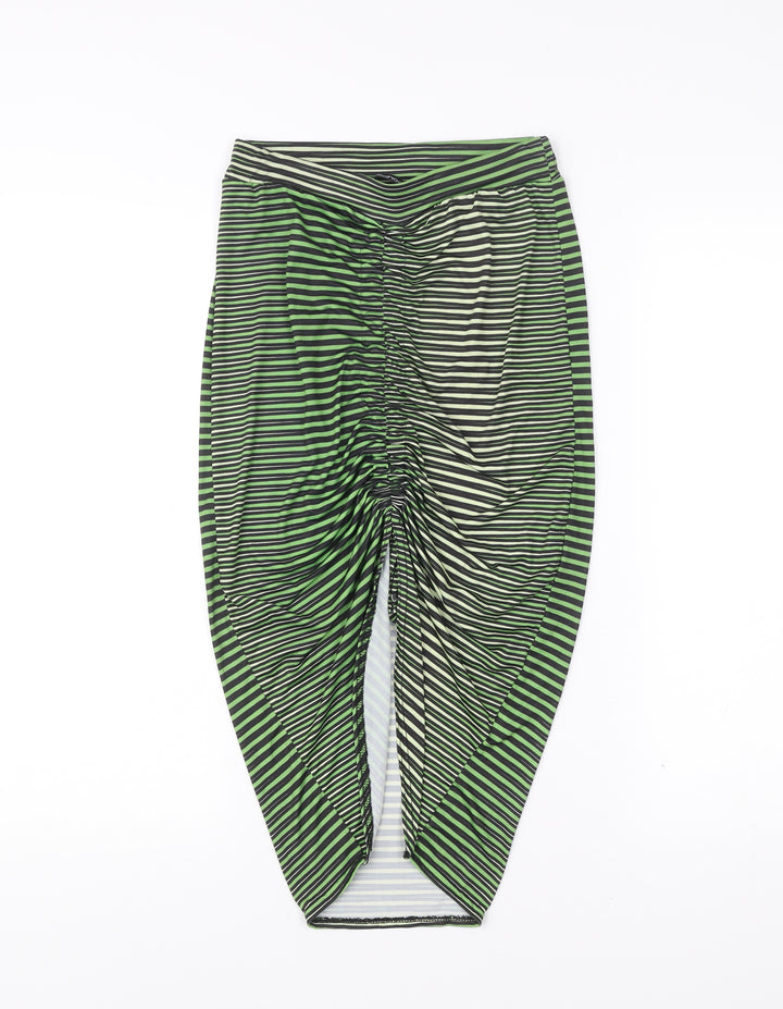 Boohoo Women’s Green Black Striped Tulip Midi Skirt Size 8