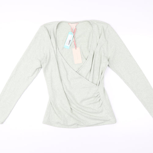 Mauvette Women’s Green Wrap Jumper UK 14 V-Neck Long Sleeve